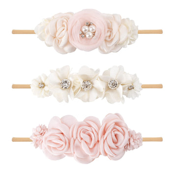 Bfnaagirl Baby Girl Floral Headband Nylon Flower Crown Elastic Hairband 3Pcs Hair Accessories Gift For Girls (33#)