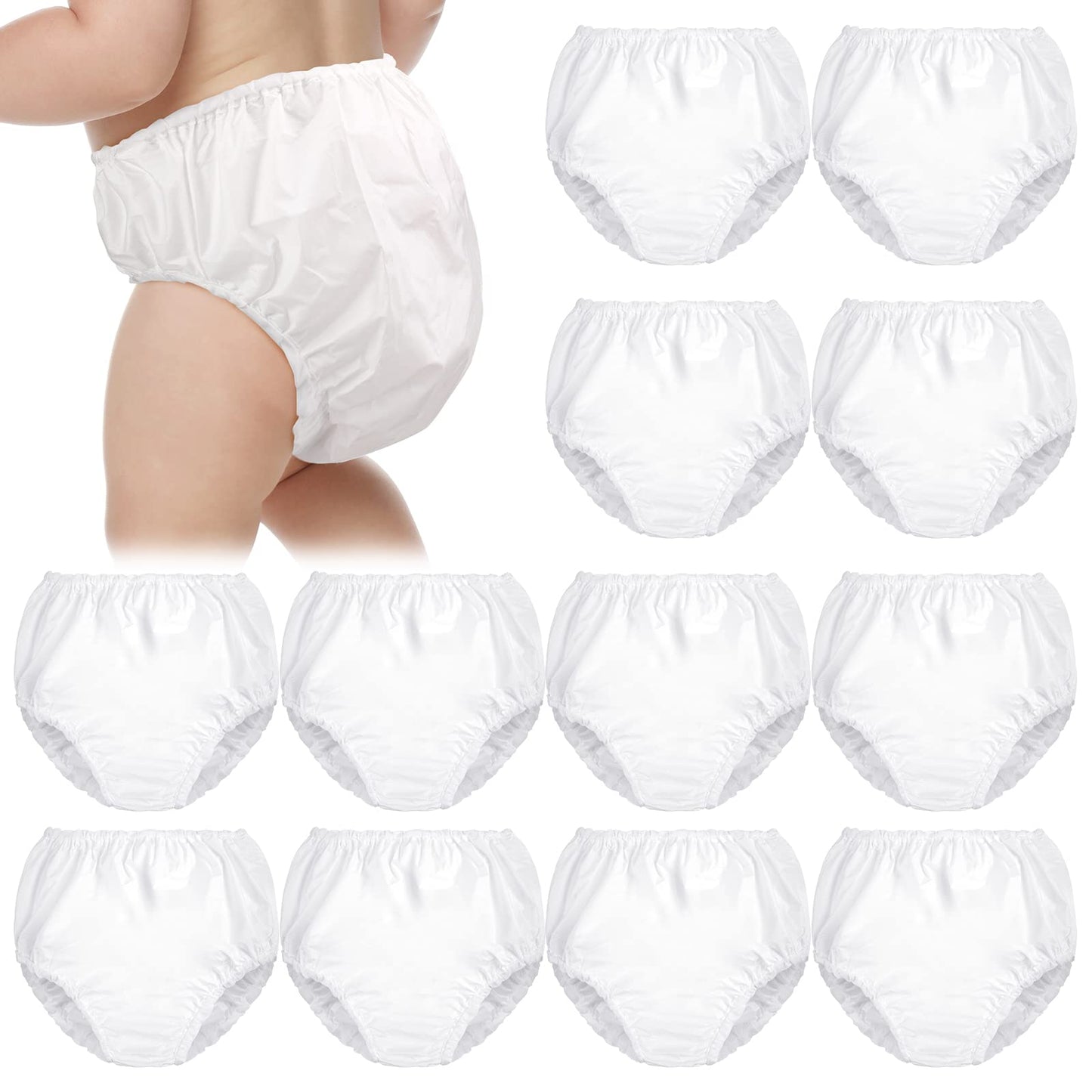 Funtery 12 Packs Waterproof Plastic Pants for Toddlers Reusable Diaper Covers Unisex Baby Potty Training Underwear Covers(3T) Wh