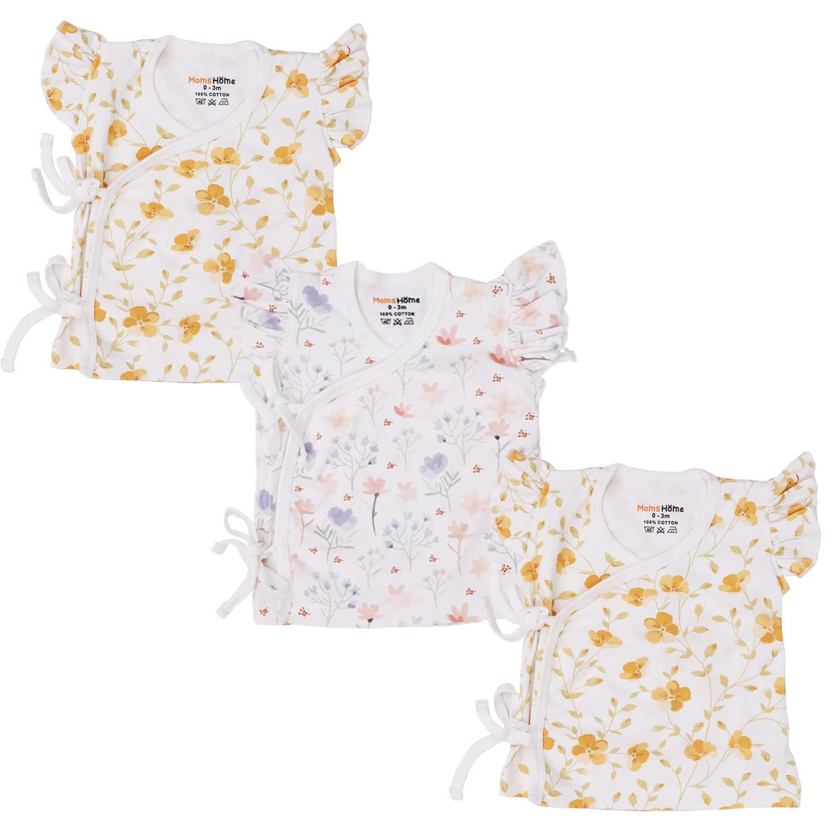 MomS Home Organic Cotton Baby Girls Frock Onesie/Bodysuit  Pack Of 336 Months(Mix Designs)