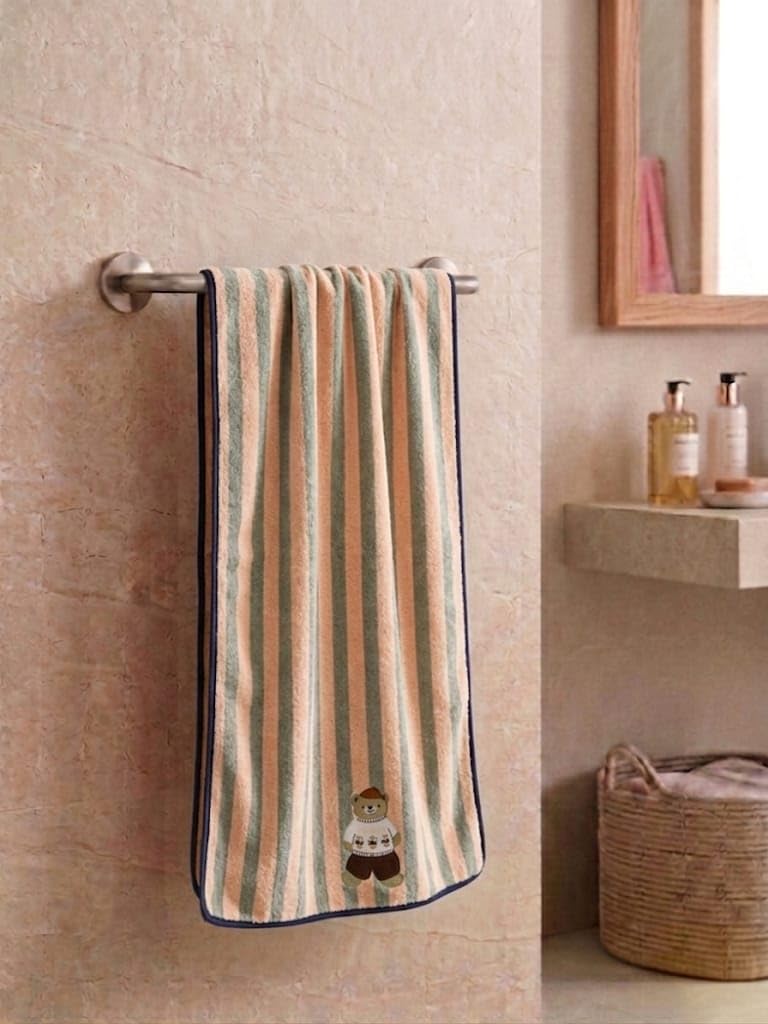 Babyholic Cartoon Baby Bath Towel,Cotton Terry, 100x50 cm, for Newborns (Peach & Grey, Large)