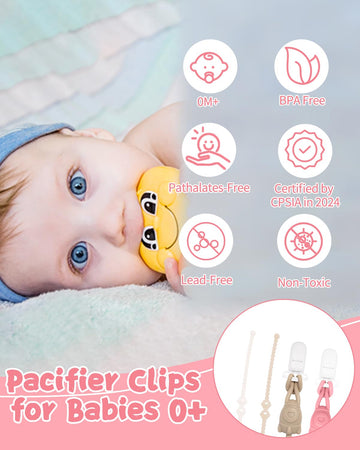 Babygoal Silicone Pacifier Clips 4 Pack,2Pcs Pacifier Holder Clip With 2Pcs Toy Strap Chain For Baby Boy Girl Fits All Pacifier,