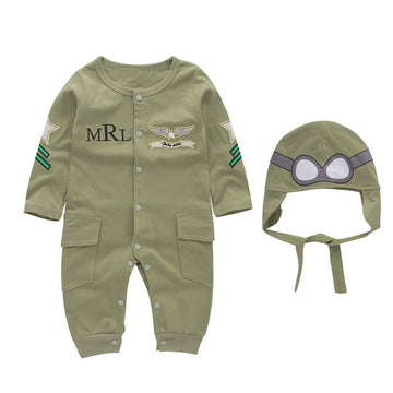 May'S Baby Toddler Boys Pilot Jumpsuit 2Pcs Set Toddler Outfits With Cap Olive Green