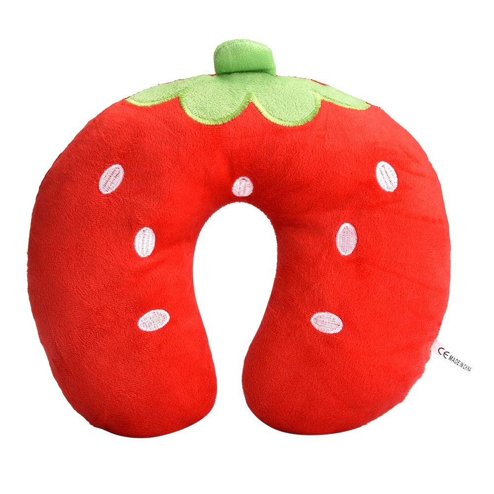Fdit U-Shaped Pillow Soft Pp Cotton Cute Pattern For Baby Kids Travel Seat Neck Rest(Strawberry)