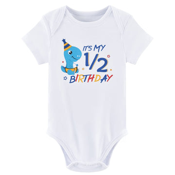 Wawsam Baby Boy Girl Dinosaur Onesies Bodysuit 1/2 Half Birthday One-Piece Romper Dinosaur Infant Jumpsuit Outfit Cotton White P