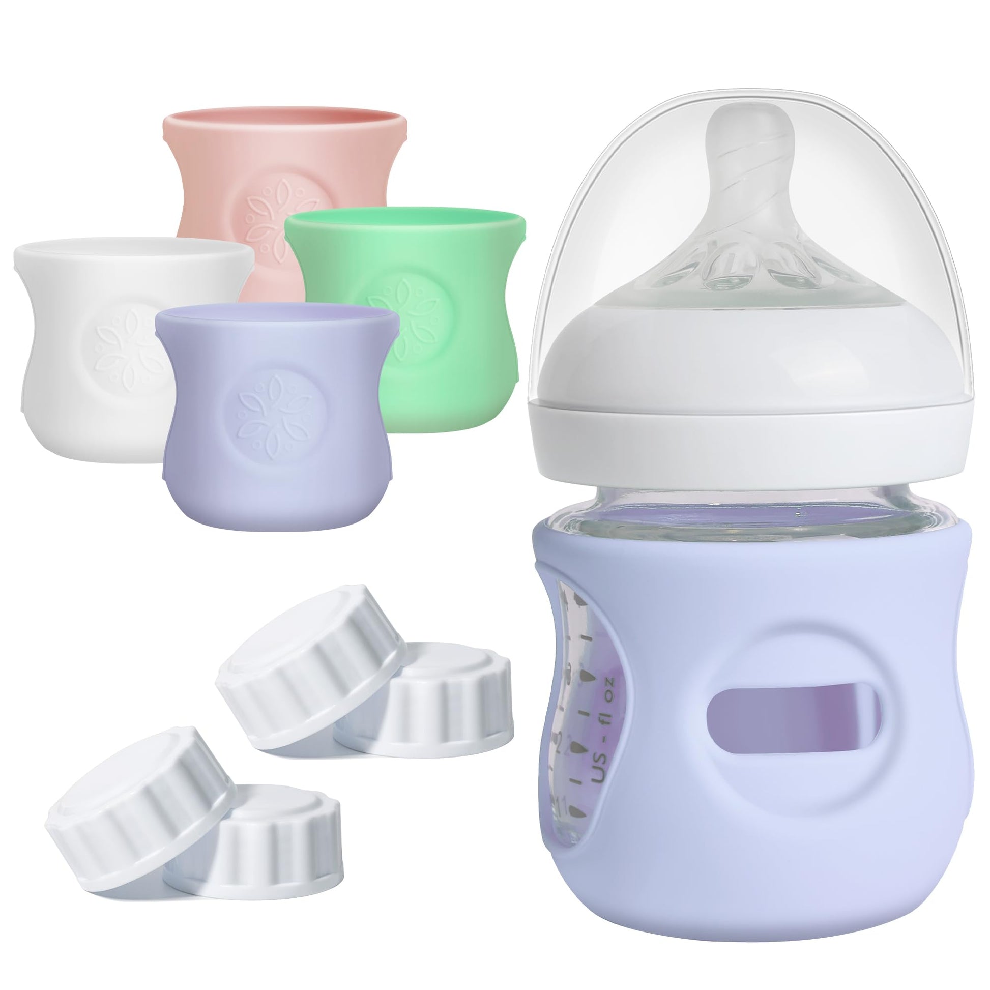 Joxodak 4 Pack Silicone Sleeves For Philips Avent Natural Bottle, Food Grade Silicone Cover And 4Pcs Travel Caps, Lids Replaceme