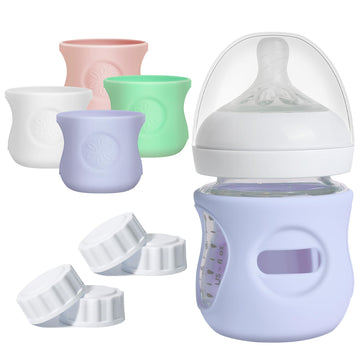 Joxodak 4 Pack Silicone Sleeves For Philips Avent Natural Bottle, Food Grade Silicone Cover And 4Pcs Travel Caps, Lids Replaceme