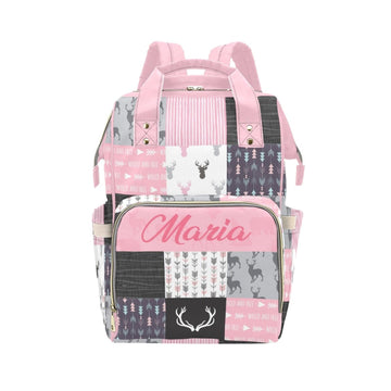 Noverbibi Woodland Deer Personalized Diaper Bag with Custom Name - Custom Baby Tote Backpack for Mom, Unique Gift for New Parent