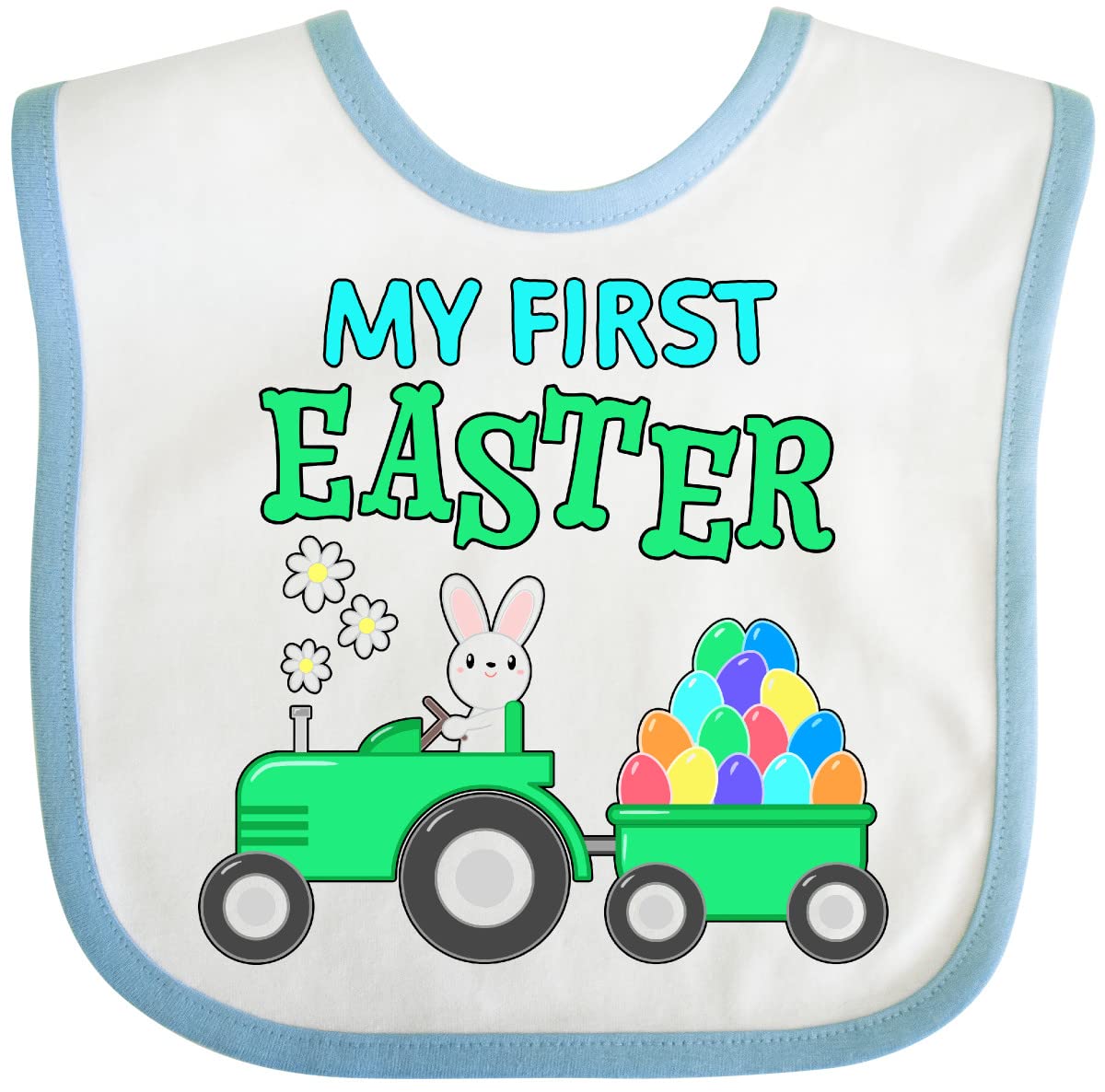 Inktastic My First Easter Bunny And Tractor Baby Bib White And Blue 33Fea
