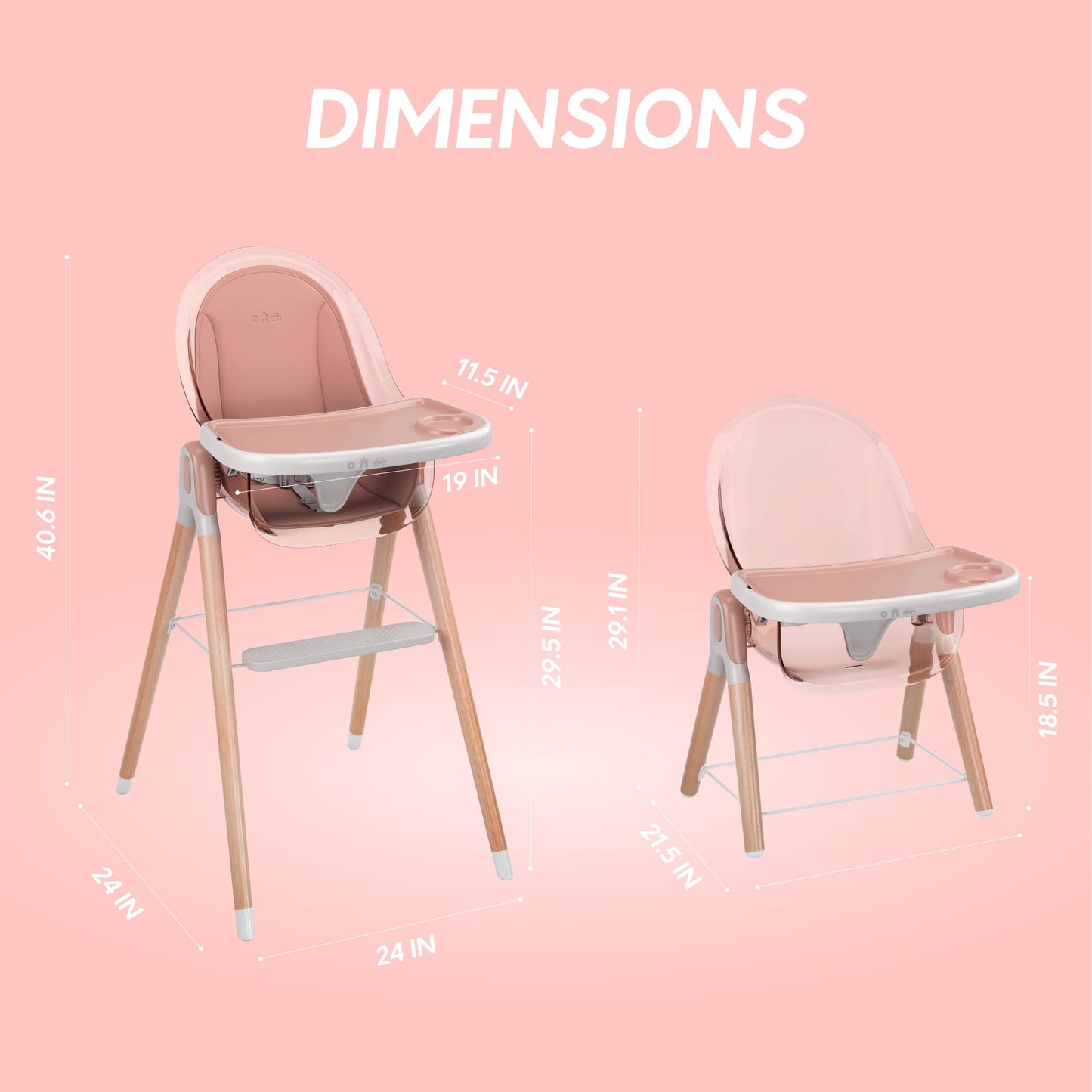 Children of Design 6 in 1 Deluxe Wooden High Chair for Babies & Toddlers Modern Safe Compact Baby Highchair, Easy to Clean, Remo
