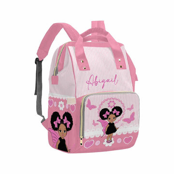 Artsadd Custom Name Diaper Bags Multifunction Backpack, Pink Stripe Love Travel Back Pack Customized Large Capacity Mommy Nappy