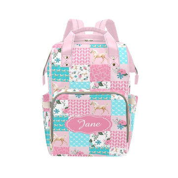 Noverbibi Custom Diaper Bag for baby Customized Floral Horse Pink Baby Bag Personalized Nursing Bags with Name Custom Name Mommy