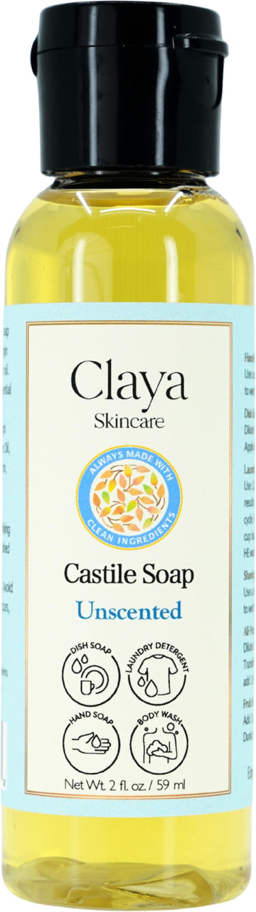 Claya Unscented Liquid Castile Soap, Travel Size 2 fl oz