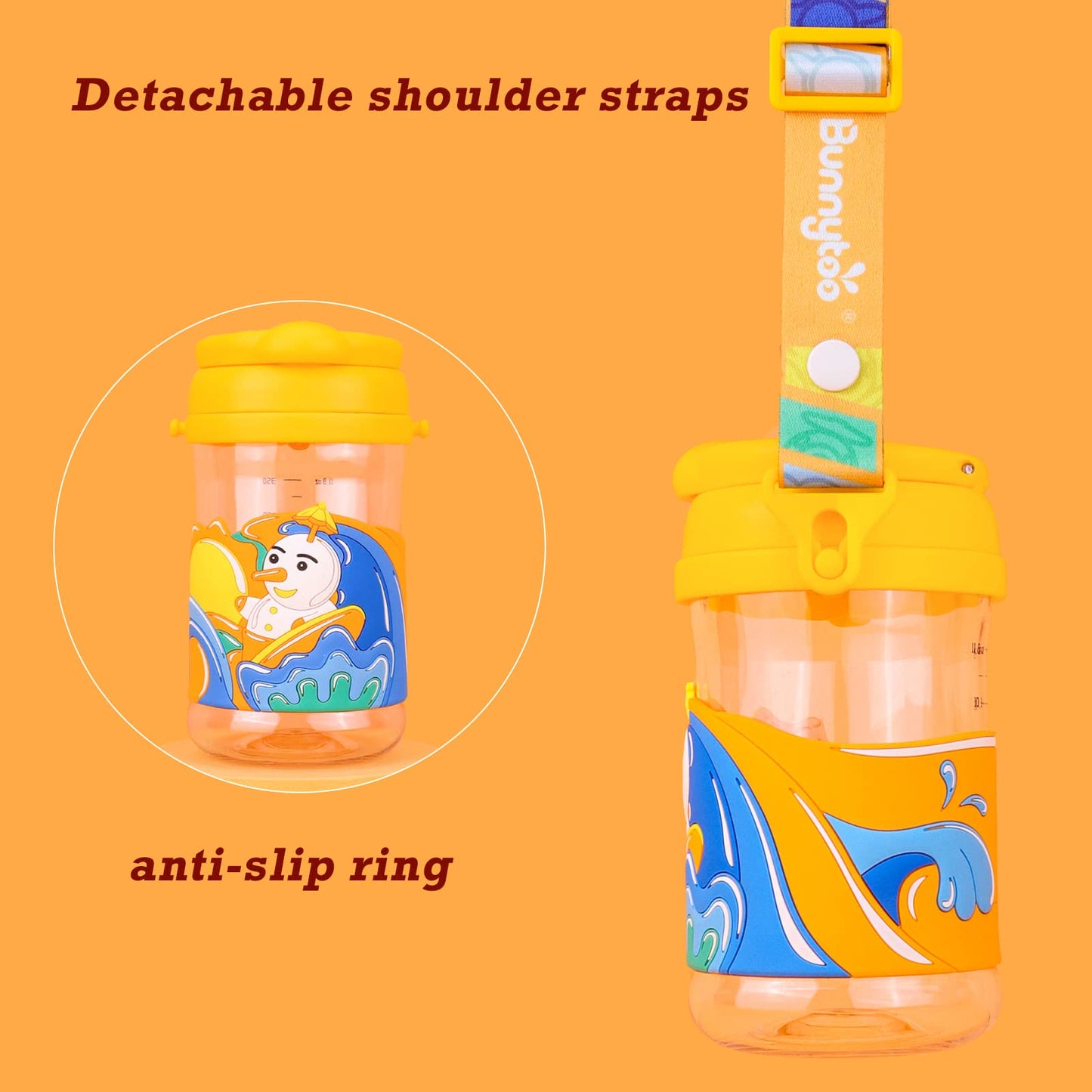 Bunnytoo Baby Sippy Cup With Straw & Spout,Transition Bottle For 1 Year Old,Spill Proof Toddlers Cup With Shoulder Strap & Dust