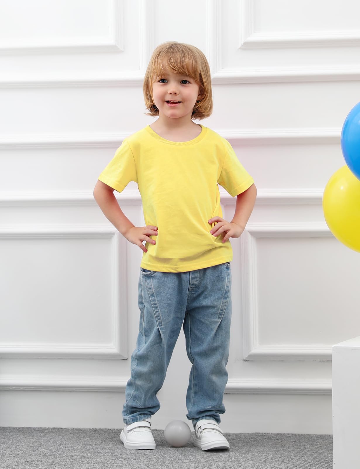 Cosland Baby Boys T Shirts Casual Short Sleeve Cotton Plain Tees, Lemon Yellow, 18 Months