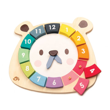 Tender Leaf Toys - 12 Pcs Bear Colors Clock, Early Learning Time, Educational Learning Clock Toy - Wooden Clock, Lovely Shapes -
