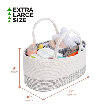 Luxury Little Diaper Caddy Organizer, Extra Large Cotton Rope Nursery Basket, Changing Table Organizer For Baby Diaper Storage,