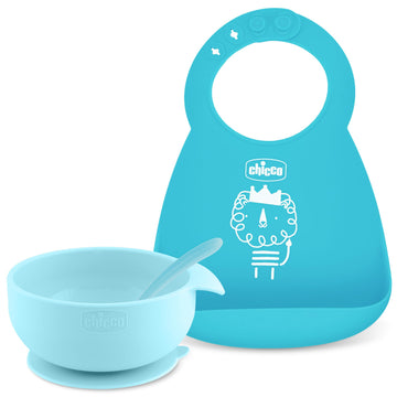 Chicco Easy Start Silicone Feeding Set | Dishes for Baby-Led Weaning | Suction Bowl | Adjustable Bib | Soft Spoon | BPA-Free | 3