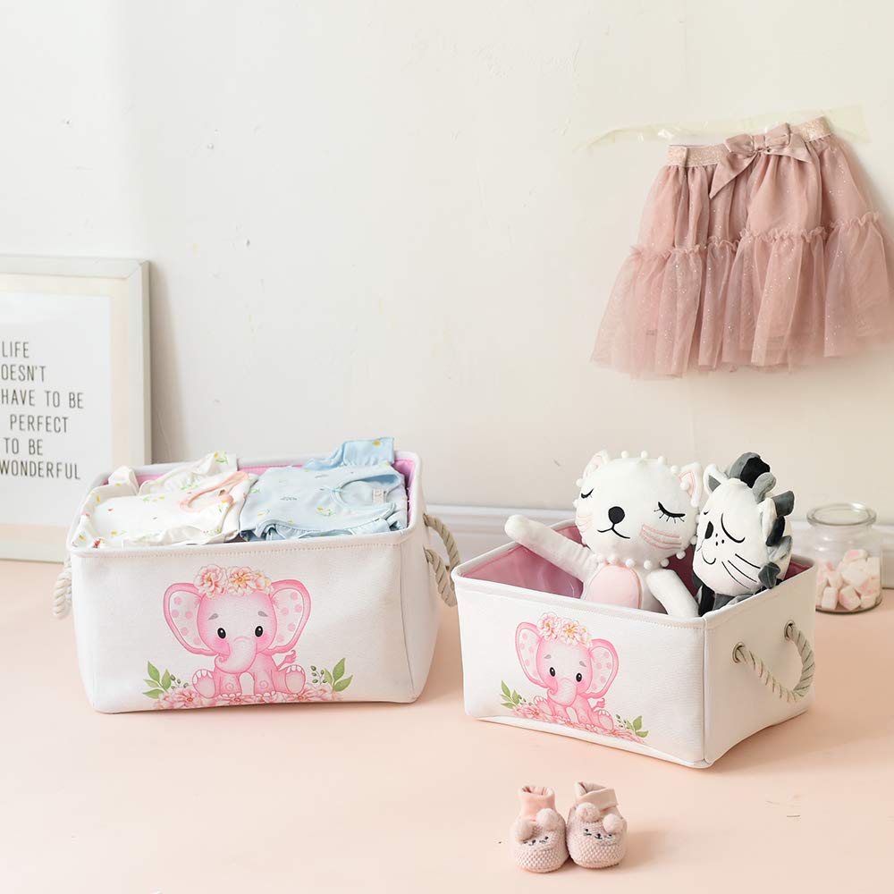 Inough Nursery Baby Elephant Basket Large Baby Basket For Shower Gift Pink Elephant Baby Girl Gift Bag Collapsible Gift Basket E