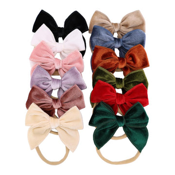 Gebelle Pack of 12 Velvet Bow Headband for Newborn Baby Toddler Girl Soft Nylon Hairbands Elastic Hair Bands (Fable Bow 3 inch 1