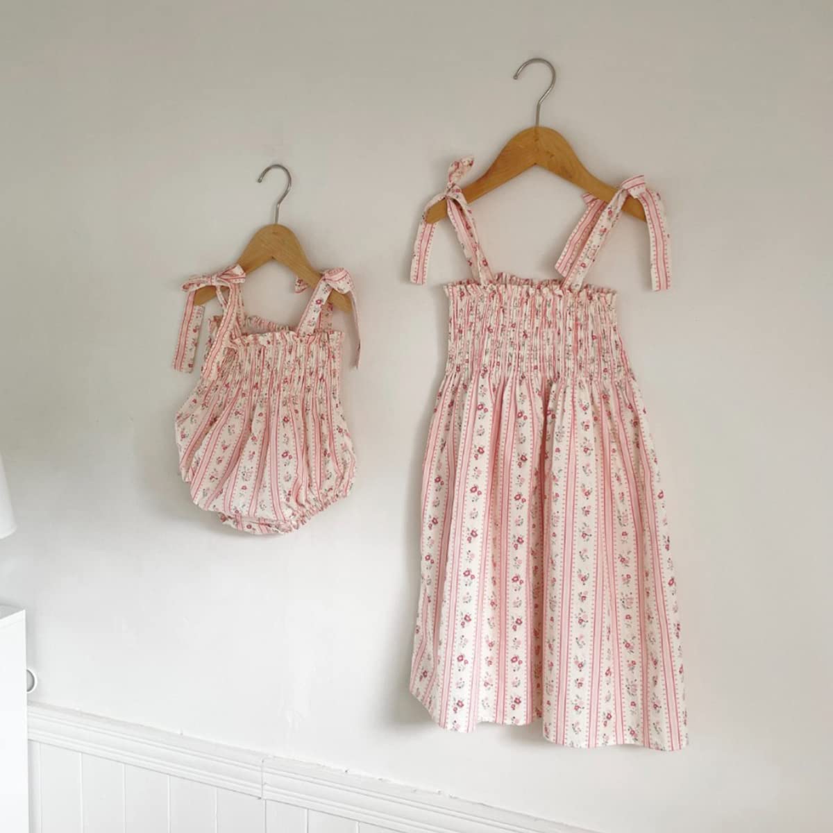 Tibe Pincess Baby Girls Rompers Dress Toddler Strap Smocked Summer Floral Boho Maxi Dresses Matching Outfits Sisters Dress Size