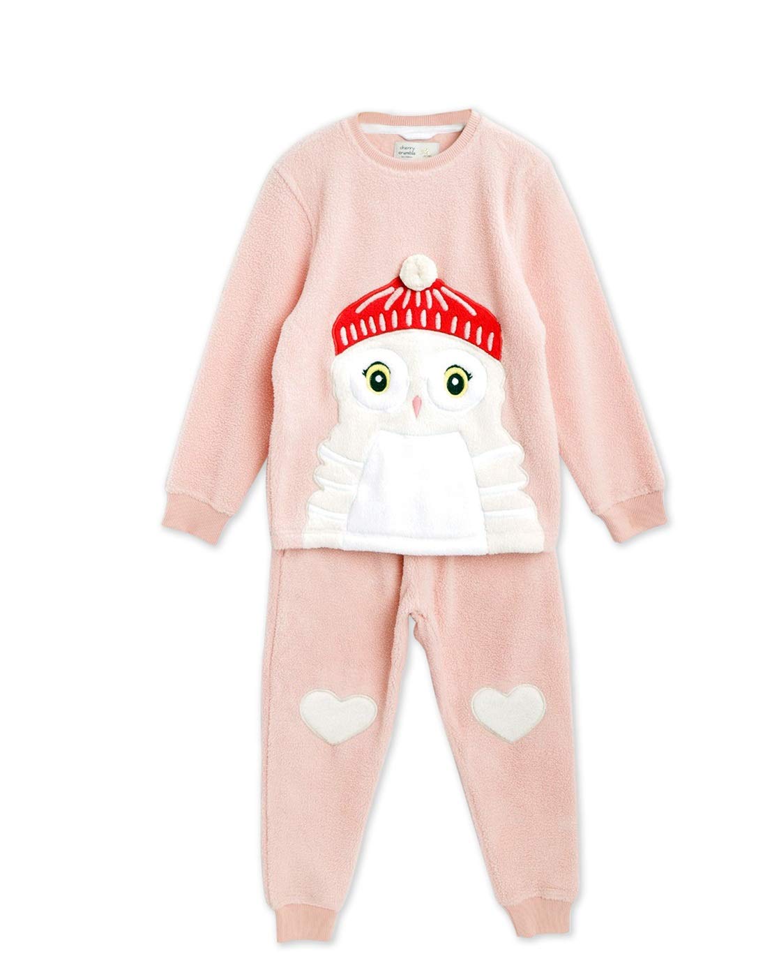 Cherry Crumble Kids Girls Round Neck Full Sleeve Winter Sleepwear Nightsuit Regular Pajama Set (WsNsuit2_Peach_1112 Years)