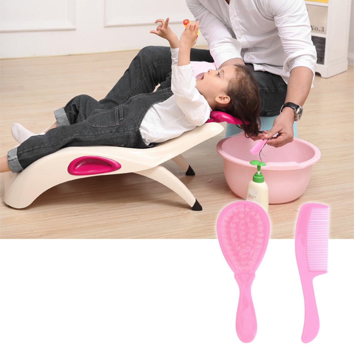 Heallily Kids Comb Baby Hair Brush And Comb Set For Newborn Scalp Grooming Product For Infant Toddler Kids (Pink)