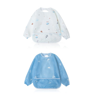 Little Dimsum Mess-Proof Baby Bibs|Infant Toddler Long Sleeve Waterproof Feeding Art Smock|Catching Food & Wipe Clean|Pack Of 2
