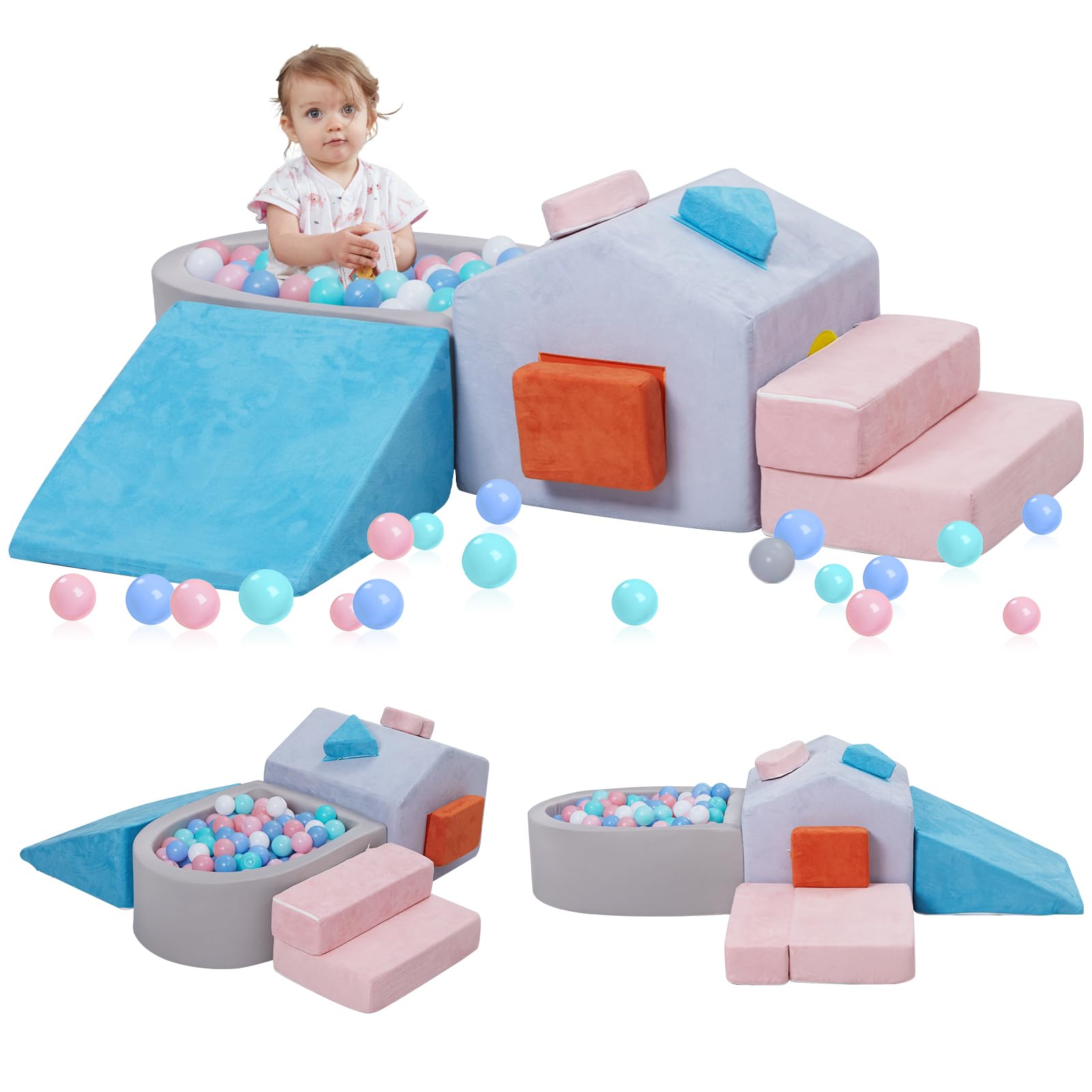 Foam Climbing Blocks For Toddlers,6 Pieces Soft House-Shaped Play Gym With Safety Edges,Montessori Toys For Indoor Active Play,B