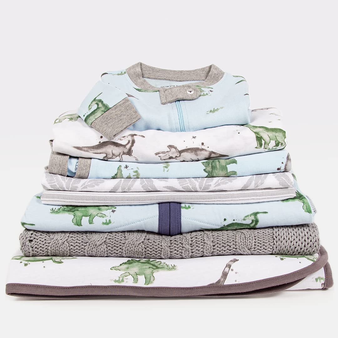 Burt'S Bees Baby Baby Boys Pajamas, Zipfront Nonslip Footed Pjs, Organic Cotton Baby And Toddler Sleepers, Happy Herbivores, 18