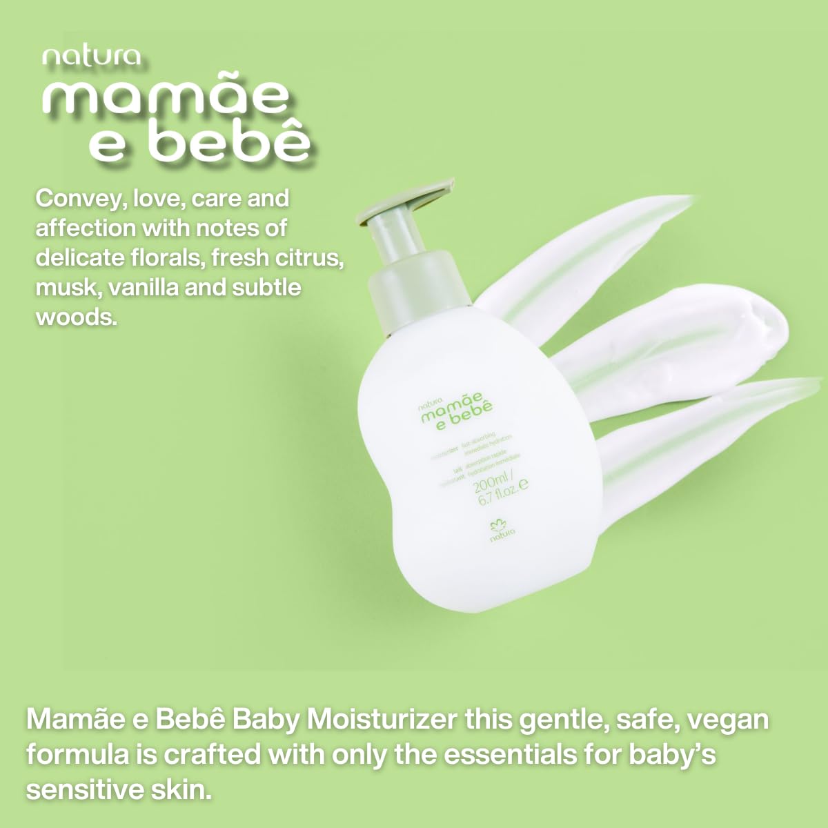 Natura - Mame E Beb Baby Fast Absorbing Moisturizer - 100% Vegan - Vegetable Oil & Cupuau Butter - 98.8% Natural Origin - All Sk