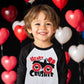 Valentine'S Day Shirt For Boys Girls Monster Truck Heart Crusher Tops Toddler Kids Raglan Sleeve T-Shirt 6 Years