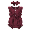 Younger Tree Toddler Baby Girl Ruffled Sleeveless Romper Casual Summer Jumpsuit Cotton Linen Clothes (Button-Red, 18-24 Months)