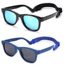 Coasion 2 Pack Bendable Flexible Polarized Newborn Baby Sunglasses With Strap For Infant Boys Girls Age 0-12 Months (Black/Blue