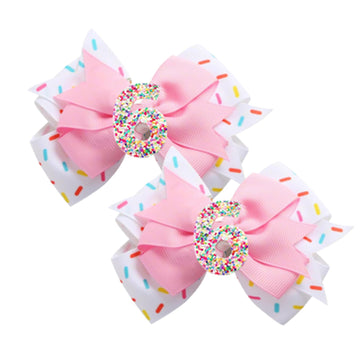2 Pack 6th Birthday Hair Bow for Girls, Pink Hair Clips Hair Accessories for Girls 1 2 3 4 5 6 Years Birthday Confetti Ice Cream
