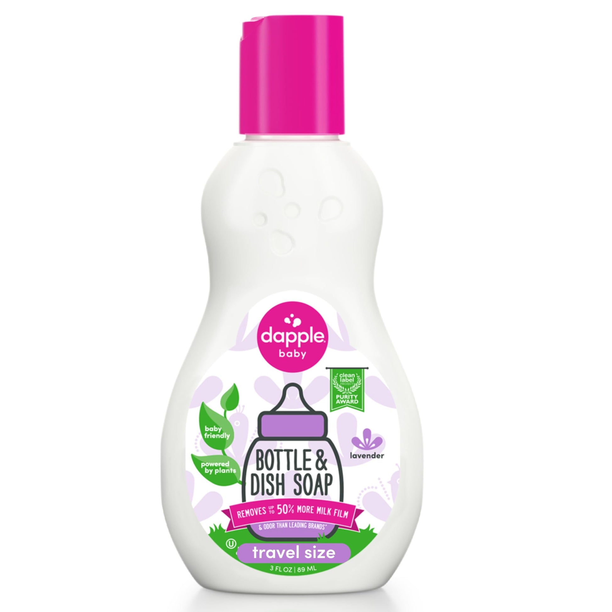 Dapple Baby Bottle Soap, Hypoallergenic Dish Soap For Baby Bottles, Powered By Plants, Travel Size, Lavender, 3 Fl Oz (Pack Of 1