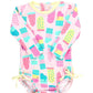 Rufflebutts Baby Girls Upf 50+ Sun Protection Novelty Print Long Sleeve One Piece Rash Guard Swimsuit With Zipper - Ice Cream So