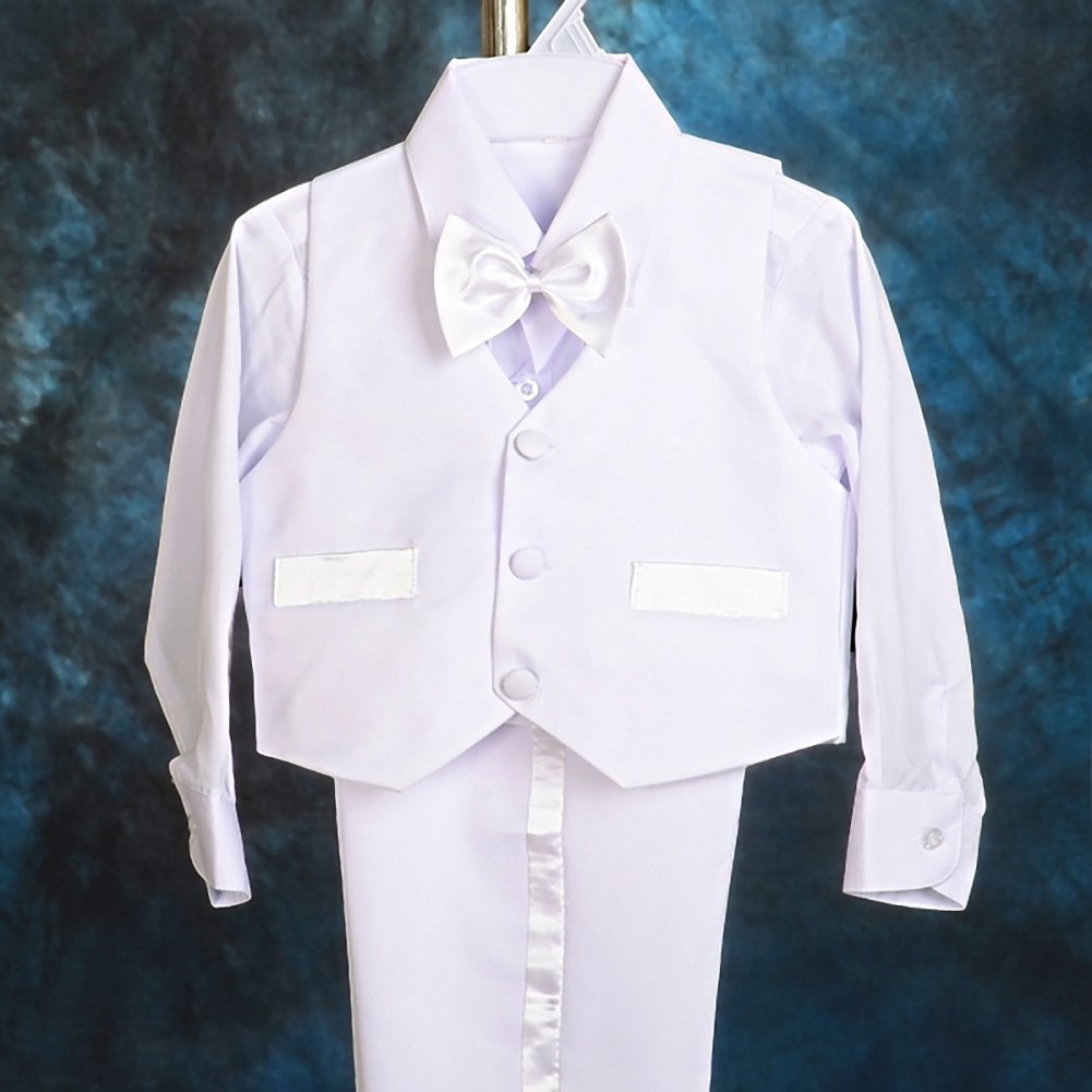 Lito Angels Boys' Formal Tuxedo Suits Wedding Christening Outfits No Tail 5 Piece Set Size 3-4T White