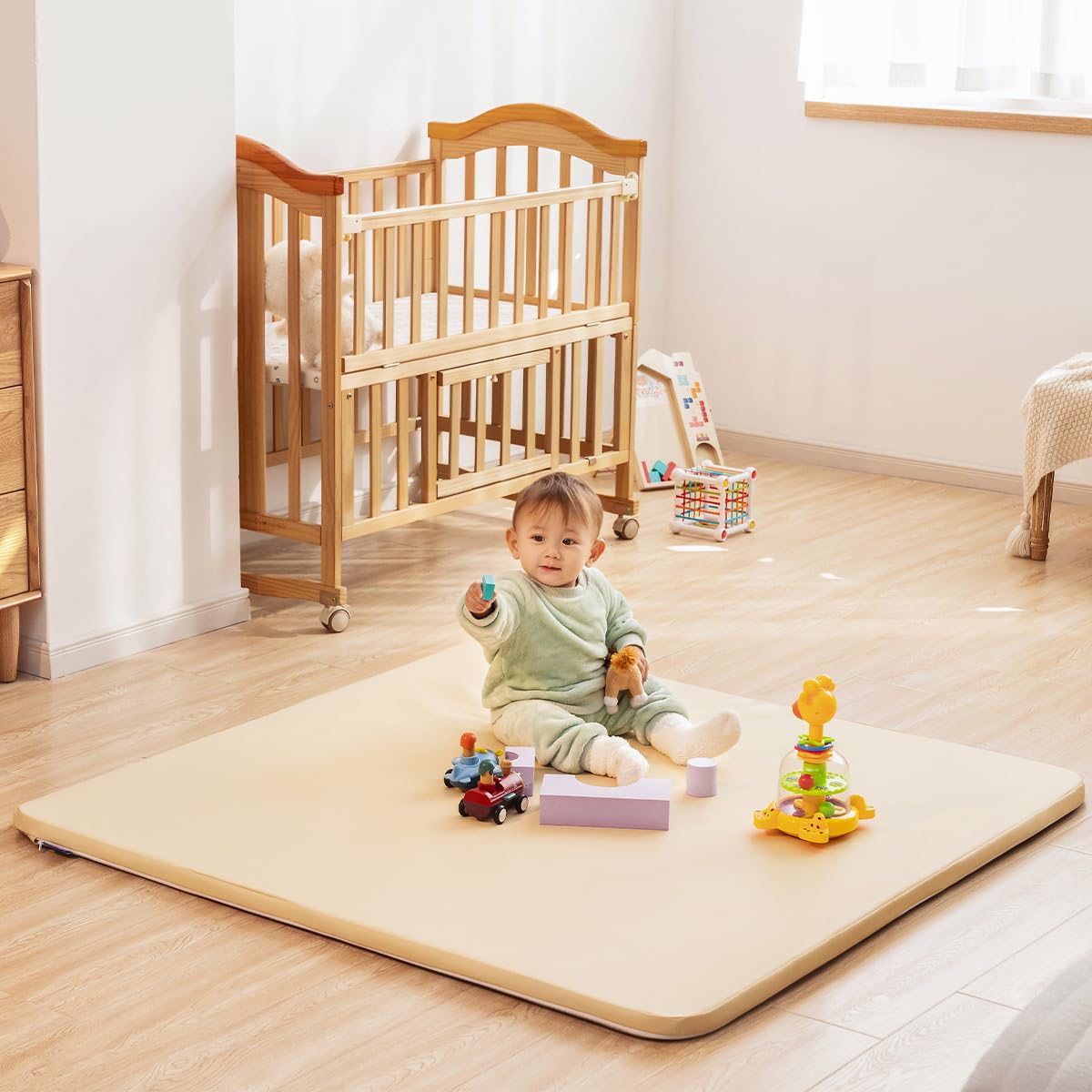 Uniency Vegan Leather Baby Play Mat For Floor, 50X50 Thick Foam Soft Padded Playpen Mat With Wipe-Clean And Waterproof Removable