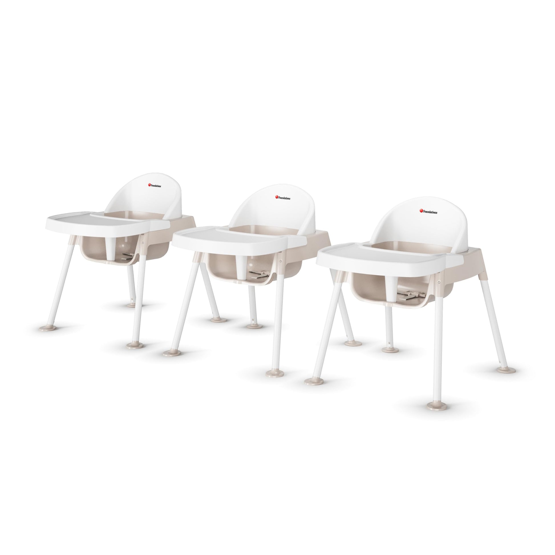 Foundations Secure Sitter Feeding Chairs 3-Pack, No-Tip Feet, 3-Point Adjustable Harness, Removable Tray, Stackable Feeding Chai