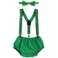 Baby Boys Cake Smash Clothes Diaper Suspenders Pants Bow Tie 3Pcs Set First 1St 2Nd Birthday Outfit For Photo Prop Party Green 3