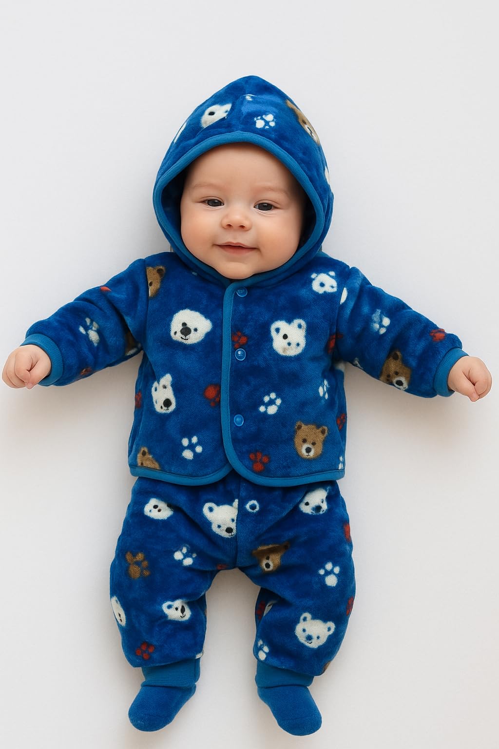 Baby Winter Hooded Fleece Set  Green Warm Jacket & Pants Outfit for Infants (Animal & Floral Print) 03 Months (Mix Colors (Pat