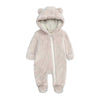Baby One Piece Hooded Summer Jumpsuit Fleece Lining Long Sleeve Warm Onesies Winter Outwear Outfits Beige For 6-9M Infant
