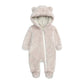 Baby Boy'S Fleece Snowsuits 0-12 Months Toddlers Cute Bear Cartoon Jumpsuits Winter Hooded Rompers With Zipper Closure Beige 3-6