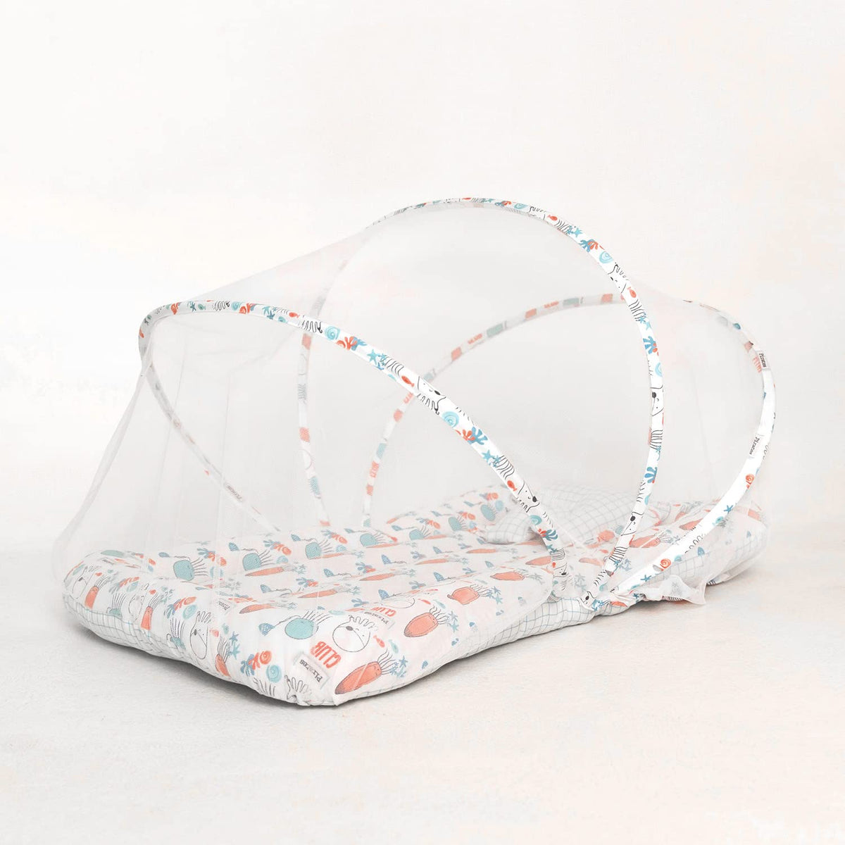 Tidy Sleep Baby Bed With Mosquito Net & Neck Pillow, Baby Gadda Set For New Born, 0M+, Printed Baby Gadda, Baby Sleeping Bed Of 