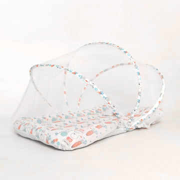 Tidy Sleep Baby Bed With Mosquito Net & Neck Pillow, Baby Gadda Set For New Born, 0M+, Printed Baby Gadda, Baby Sleeping Bed Of 