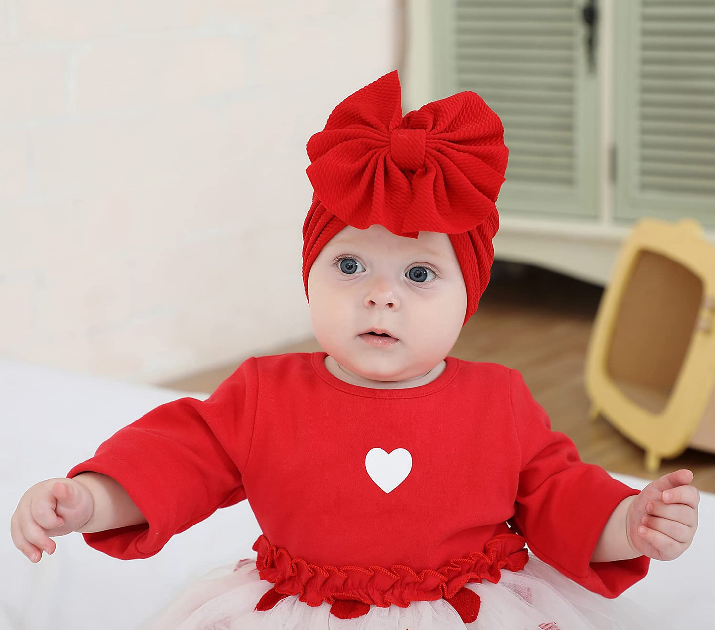Cinaci 8 Pack Solid Knotted Bowknot Big Hair Bow Beanie Turban Hats Caps Wide Headwraps For Baby Girls Infants Toddlers Little K