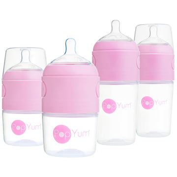 Popyum Pink Formula Making Baby Bottle Starter Set, 4 Bottles, 2X 5Oz Bottles With #1 Slow Flow Nipples + 2X 9Oz Bottles With #2