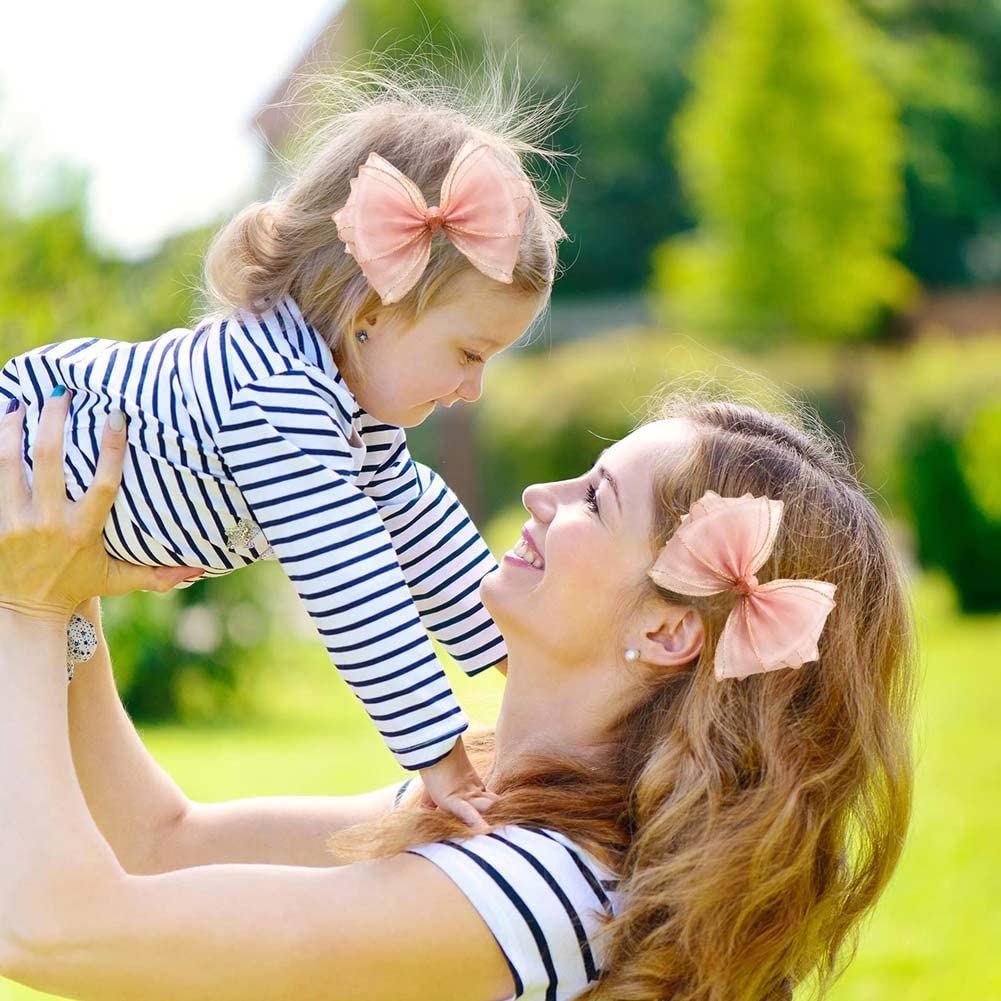 Pink Hair Bows For Girls Cute Sweet Tulle Alligator Hair Accessories First Communion Hair Clips For Baby Teen Women School Daily