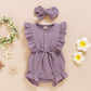 Younger Tree Toddler Baby Girl Ruffled Sleeveless Romper Casual Summer Jumpsuit Cotton Linen Clothes (Button-Purple, 12-18 Month