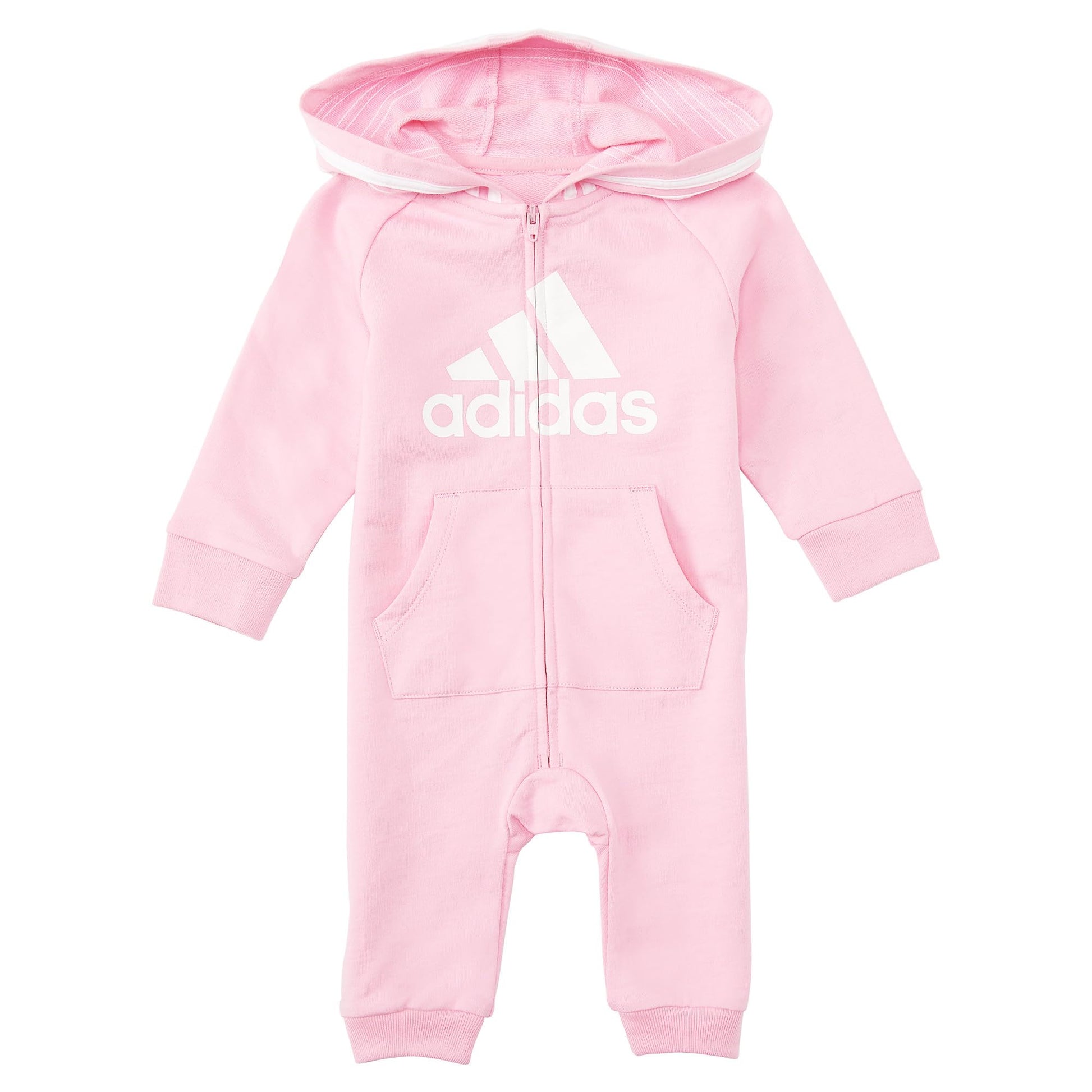 Adidas Baby Girls Long Sleeve Hooded Coverall, Clear Pink, 18 Months